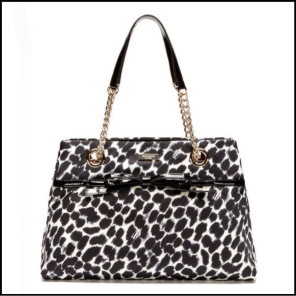 kate spade Handbags - KATE SPADE NY LEOPARD PRINT PATENT DETAIL NYLON SATCHEL SHOULDER BAG